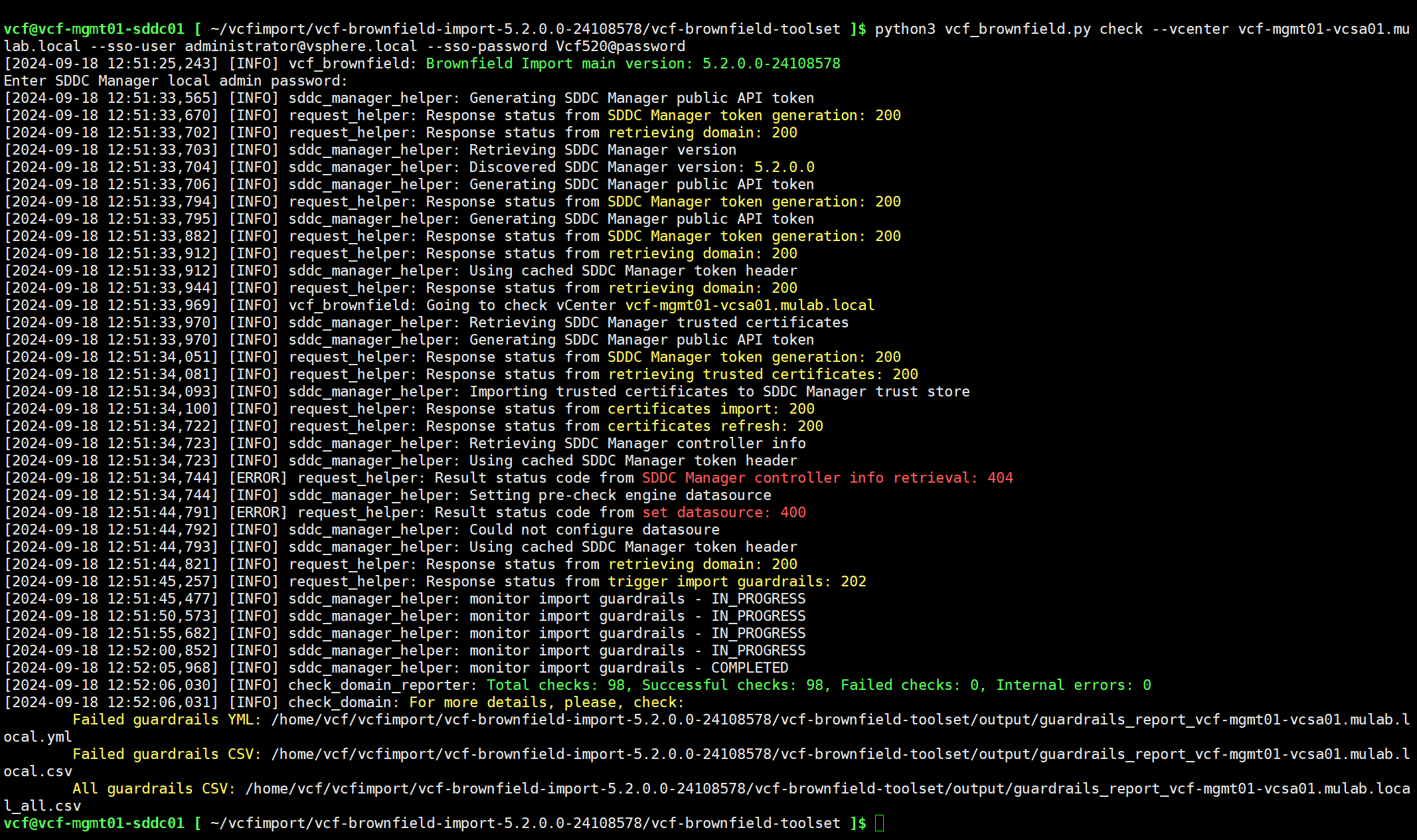 【VMware VCF】使用 VCF Import Tool 将现有 vSphere 环境转换为管理域。