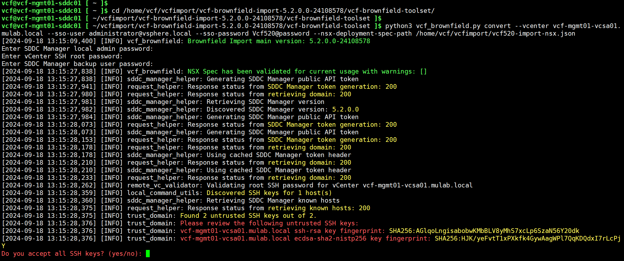 【VMware VCF】使用 VCF Import Tool 将现有 vSphere 环境转换为管理域。