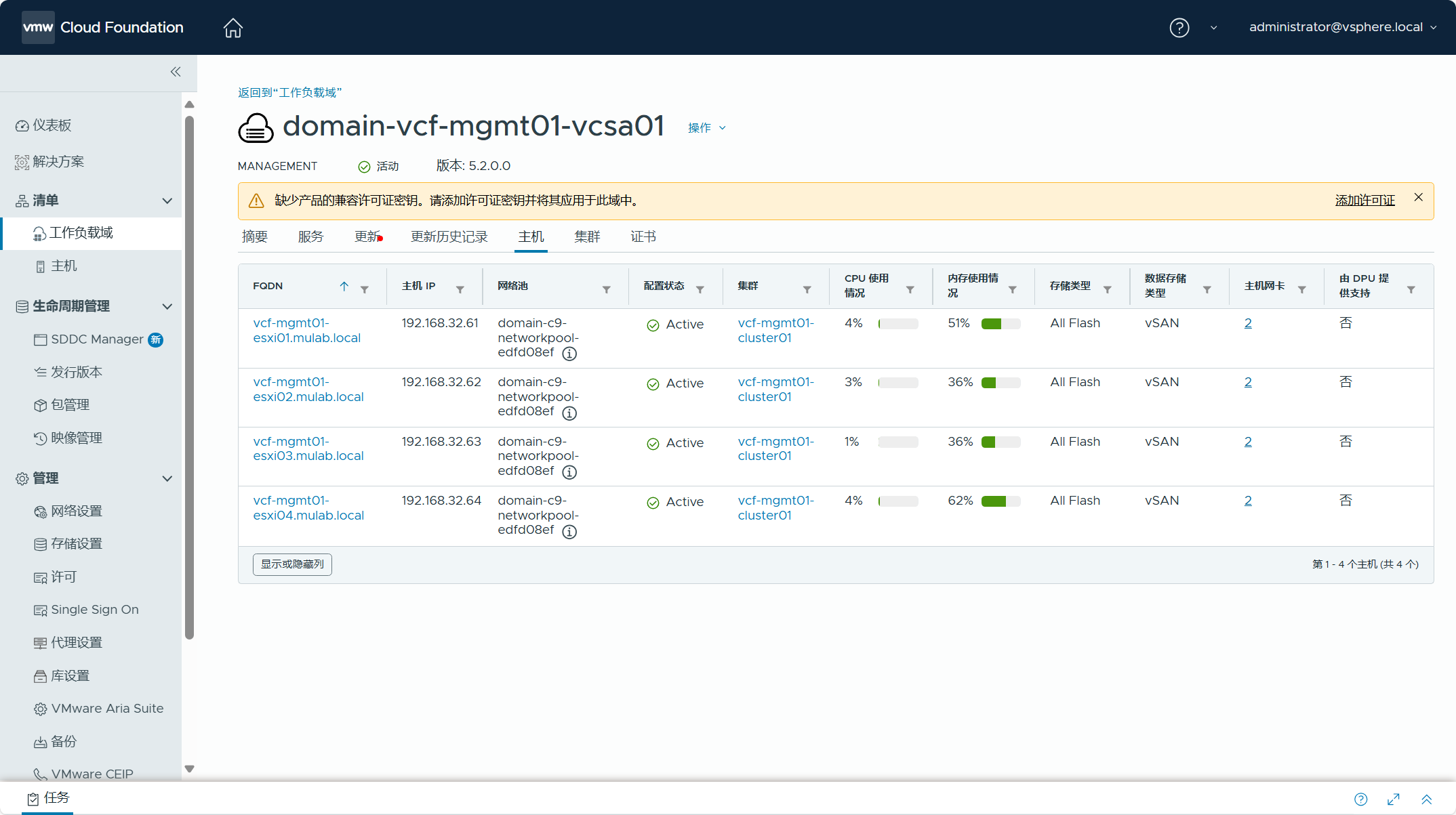 【VMware VCF】使用 VCF Import Tool 将现有 vSphere 环境转换为管理域。