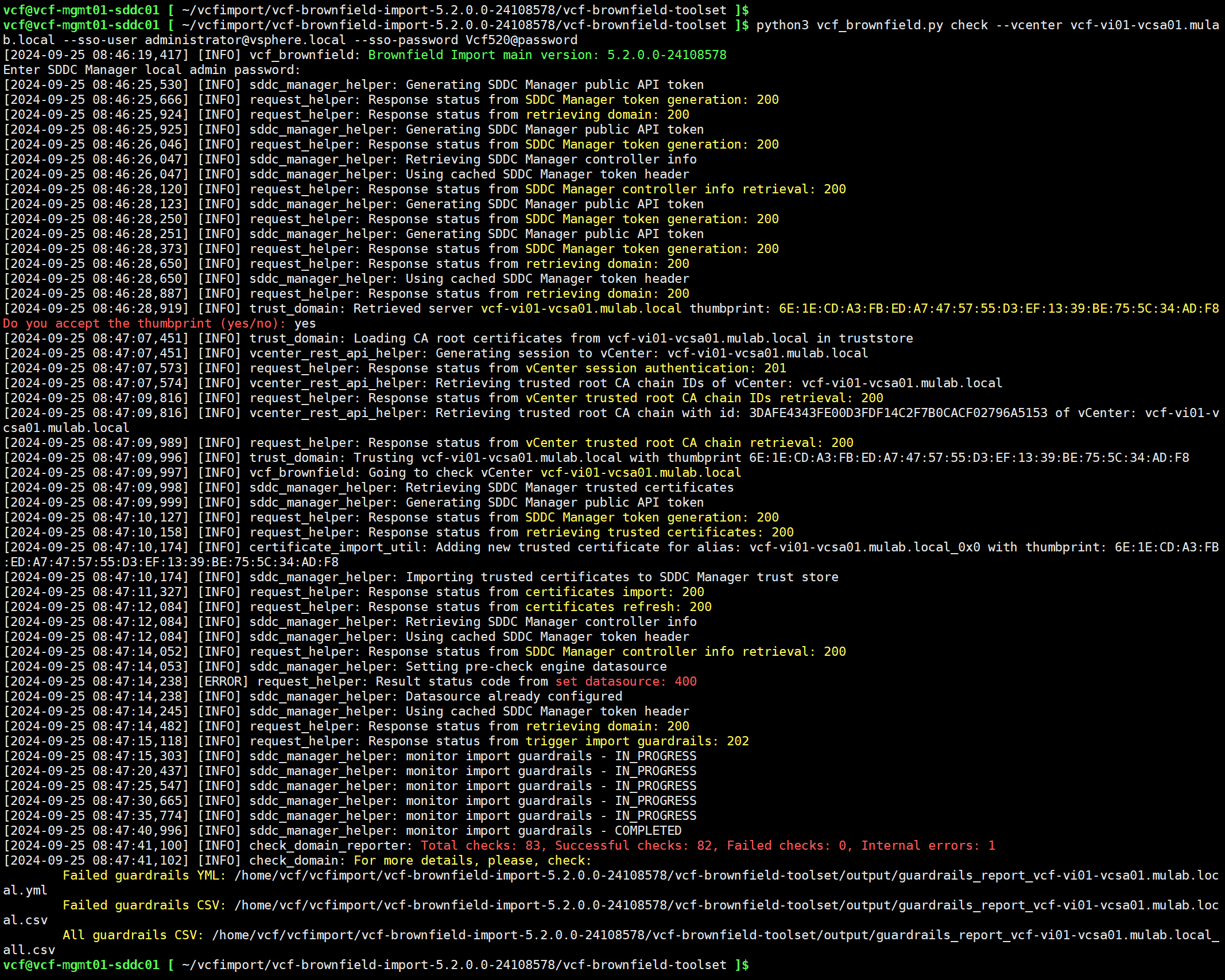 【VMware VCF】使用 VCF Import Tool 将现有 vSphere 环境导入为 VI 域。