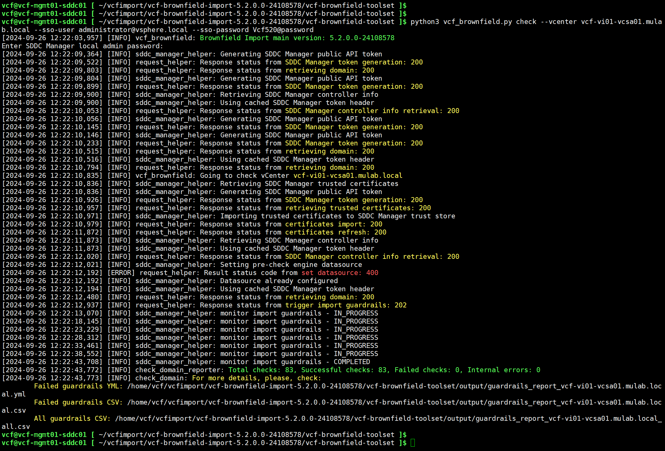 【VMware VCF】使用 VCF Import Tool 将现有 vSphere 环境导入为 VI 域。