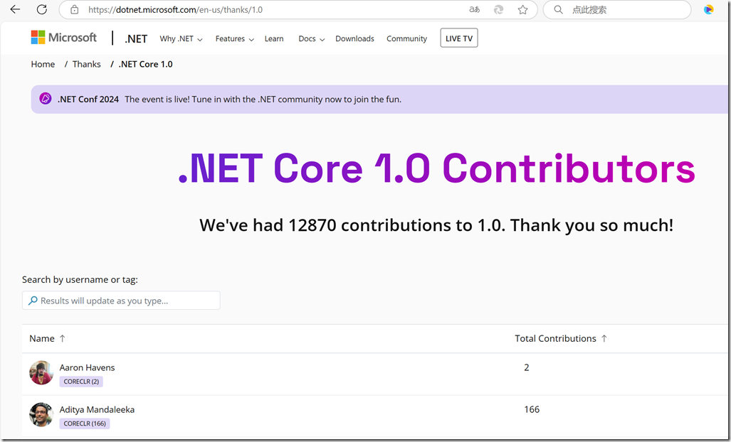 .NET 各版本贡献者列表