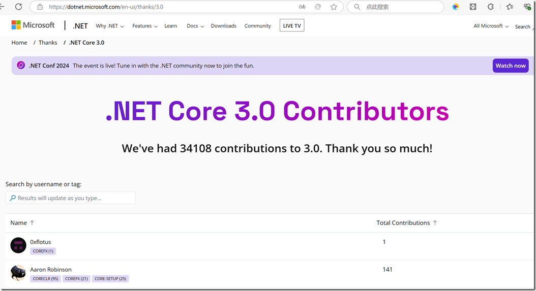 .NET 各版本贡献者列表