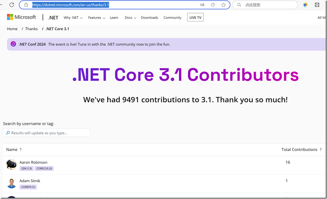 .NET 各版本贡献者列表