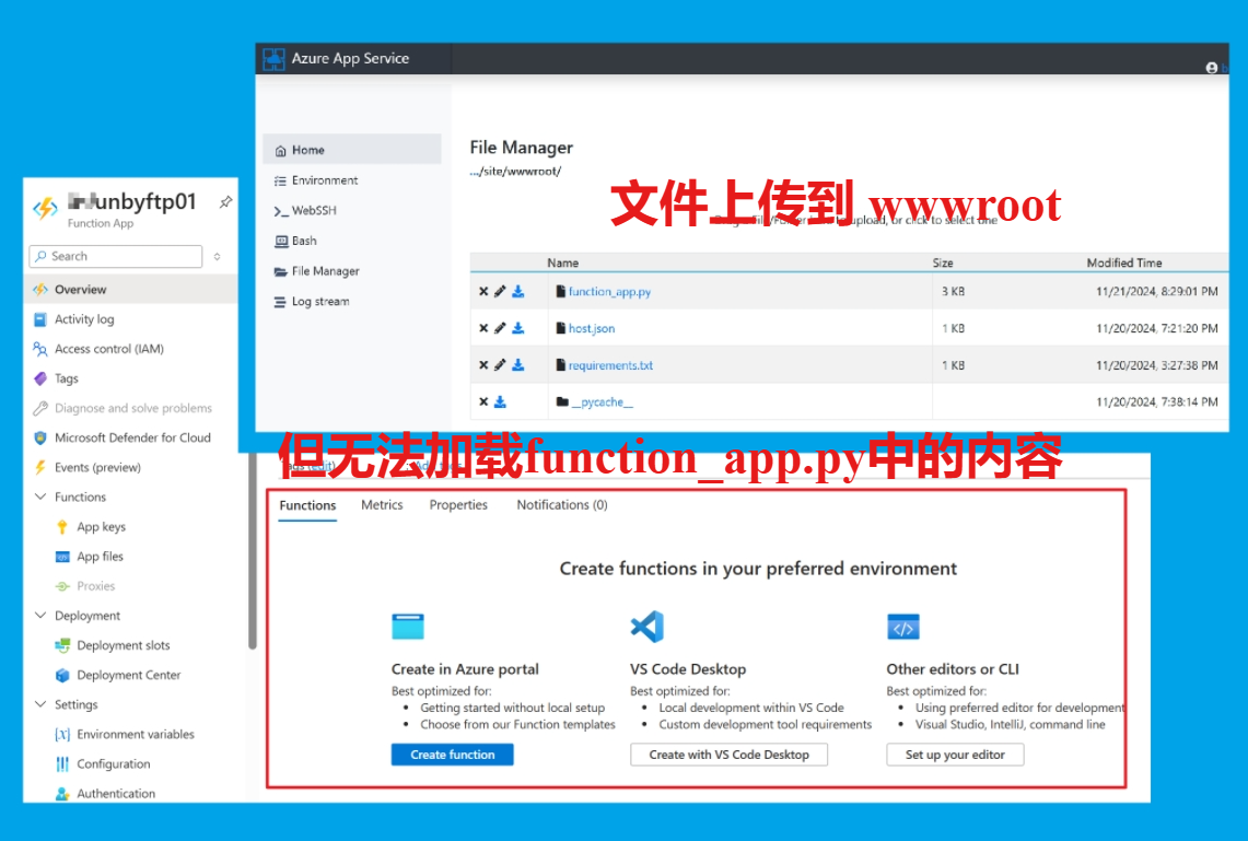 【Azure Function】FTP上传了Python Function文件后，无法在门户页面加载函数的问题